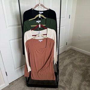 Motherhood maternity ribbed Long Sleeve Tops in Black, Green, Cream, and Brown
